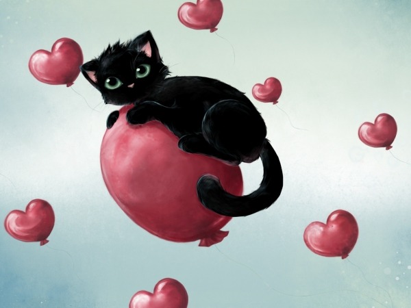 Обои о любви: Котёнок на шарике