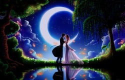 Обои о любви: Поцелуй при луне